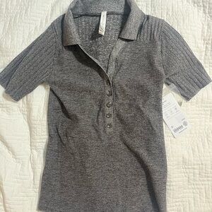 NWT Athleta Charcoal Ribbed Polo Shirt size S
